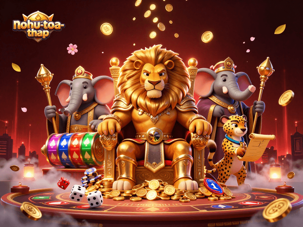 Nurture winning strategies with nohu-toa-thap as casino characters flourish in a lavish digital scene.
