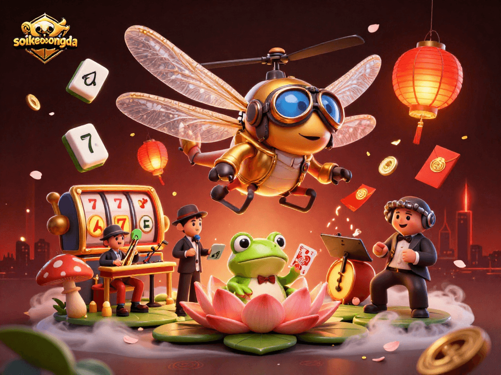 Engage in the soikeobongda casino scene featuring a dragonfly pilot, frog croupier, and jazz musicians.