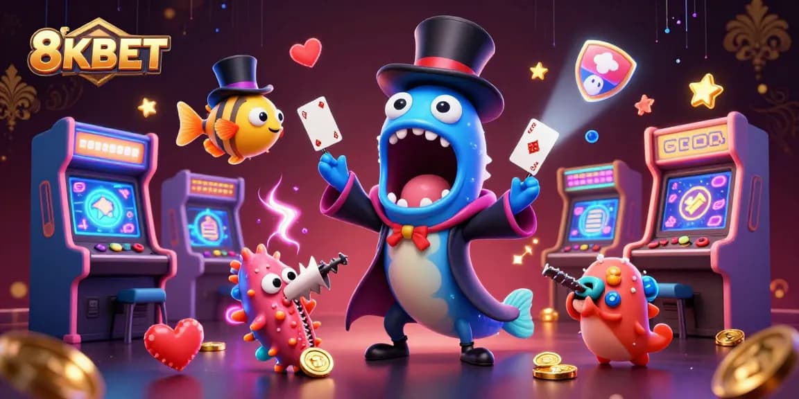 Experience thrilling gaming with 8KBET's vibrant underwater casino scene featuring unique characters.