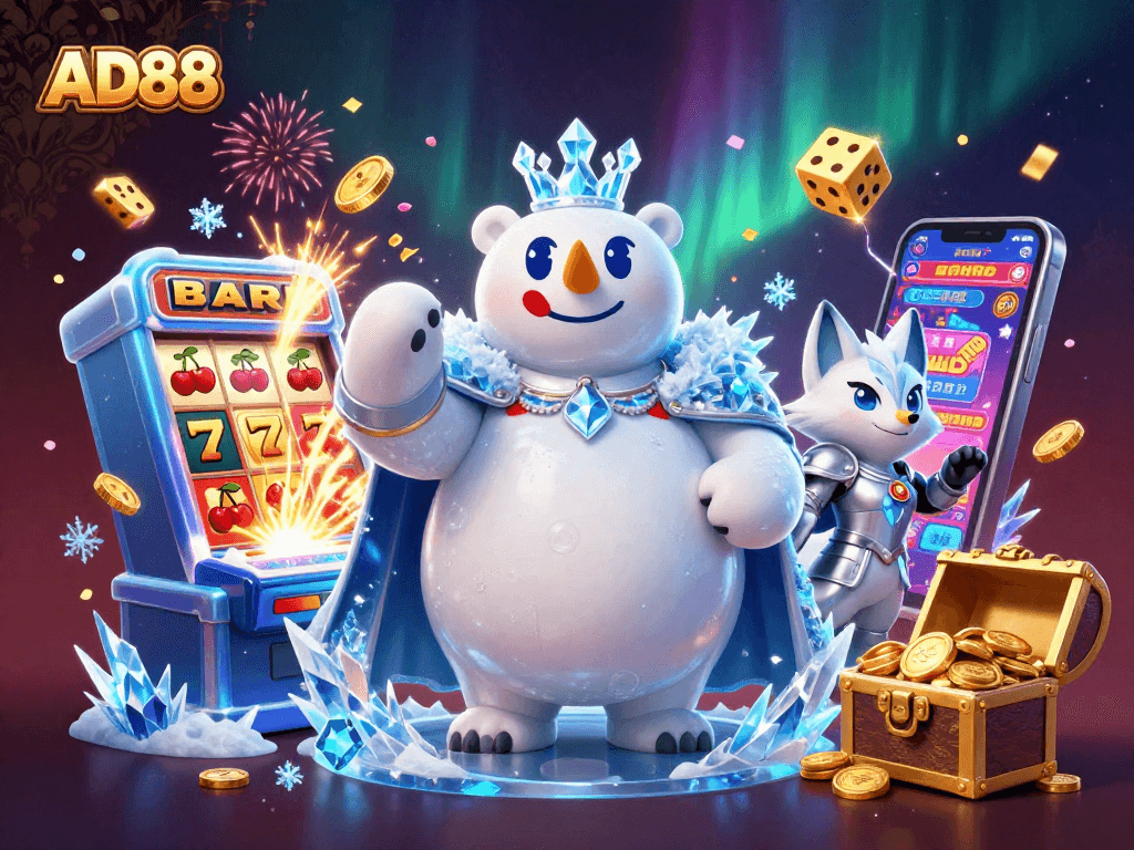 Experience the thrill of AD88 casino with dynamic slot machines and vibrant gaming elements.