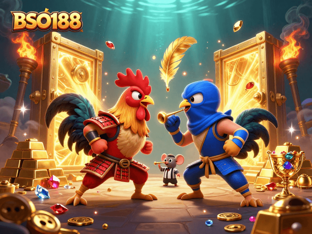 Engage with BSO188 by enjoying a thrilling showdown in a vibrant casino-themed illustration.