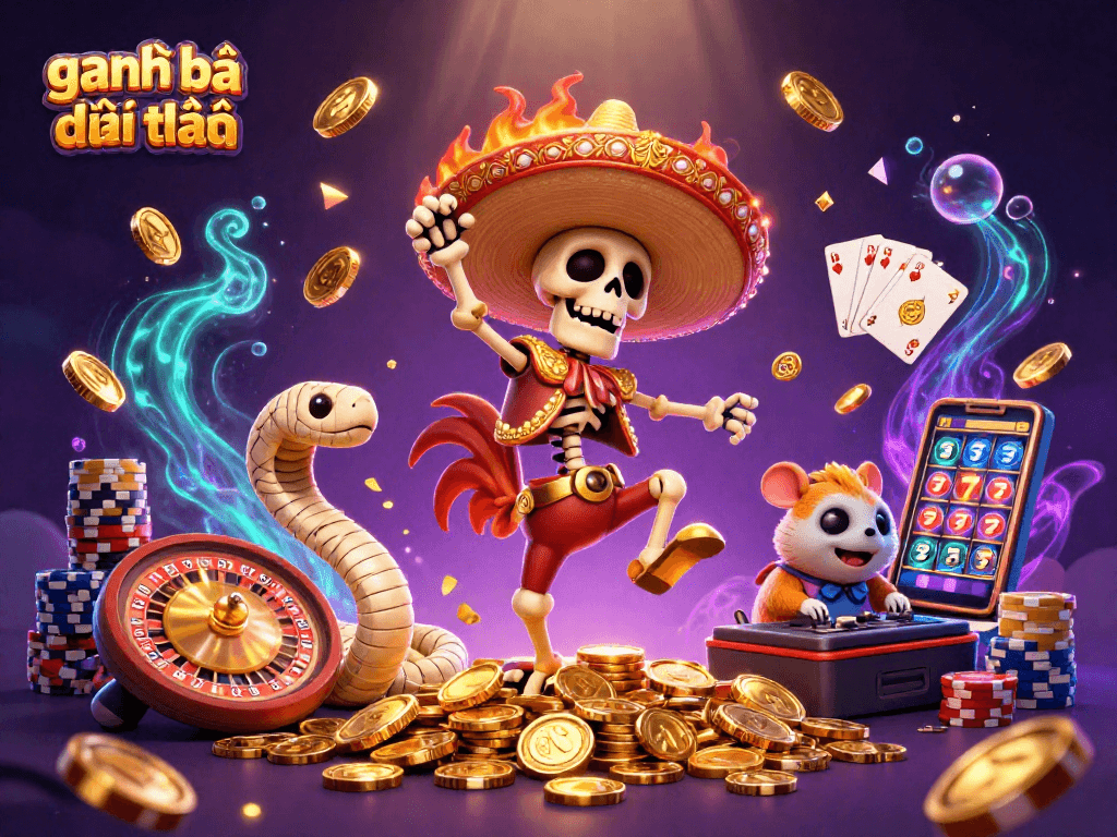 Join the fun with game đánh bài đổi thưởng featuring vibrant characters dancing amidst sparkling casino elements.