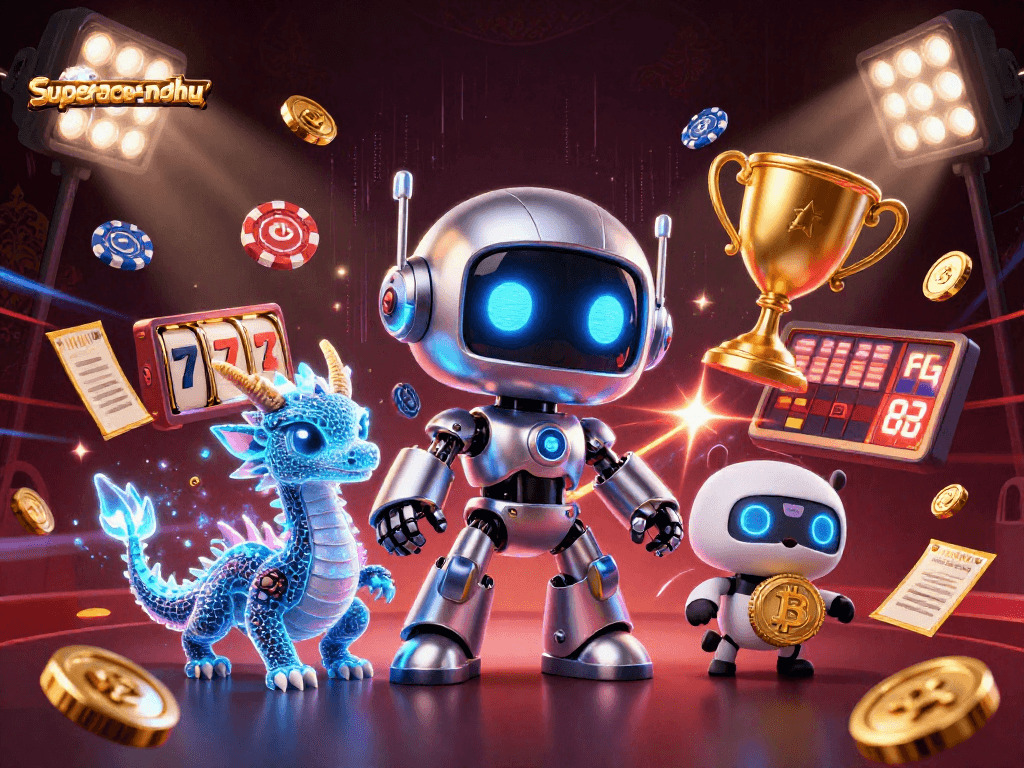 Engage with superace-nohu in an ultra-detailed 3D casino action scene featuring vibrant symbols and characters.