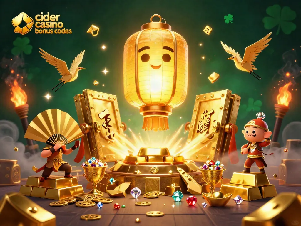 Immerse in the excitement of cider casino bonus codes with golden lanterns and treasures illuminating the scene.