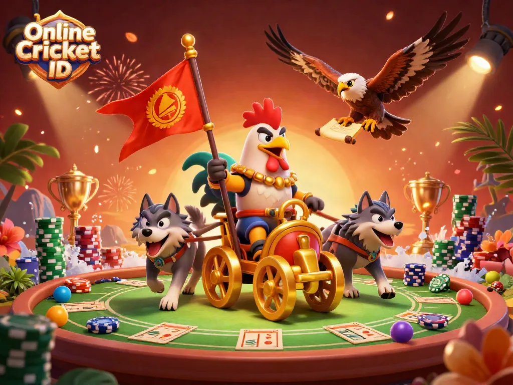 Engage with Online Cricket ID in an energetic cricket betting scene featuring dynamic characters and vibrant colors.