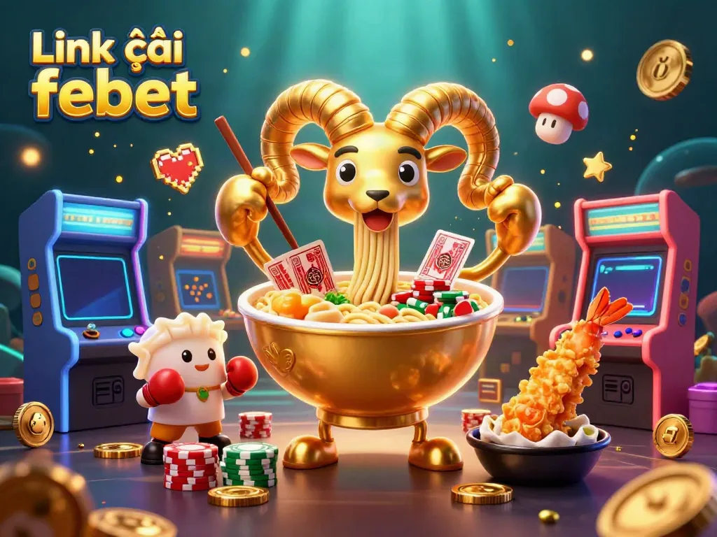 Engage with thrilling casino action as you find Link vào febet featuring a vibrant 3D illustration of playful food characters.