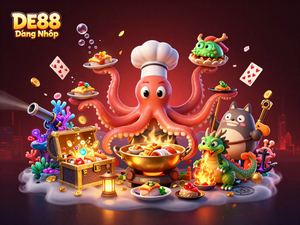 Experience thrilling gameplay with DE88 Đăng Nhập featuring a dynamic casino scene with vibrant characters and elements.