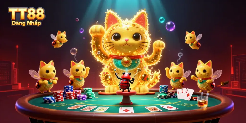 Experience the TT88 Đăng Nhập with a vibrant casino scene featuring lucky symbols and dynamic elements.