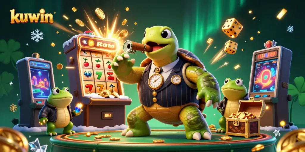 Experience thrilling games at kuwin with colorful slot machines, animated characters, and vibrant casino atmosphere.