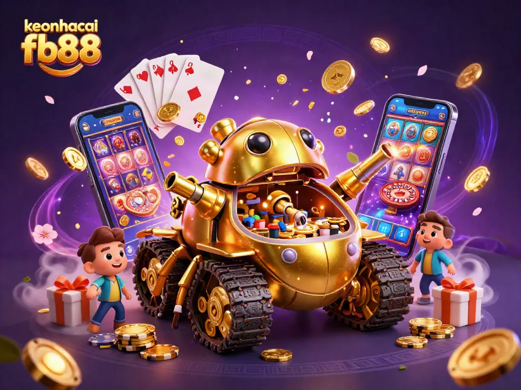 Engage with excitement at keonhacai fb88, featuring a vibrant 3D casino scene full of dynamic gaming elements.