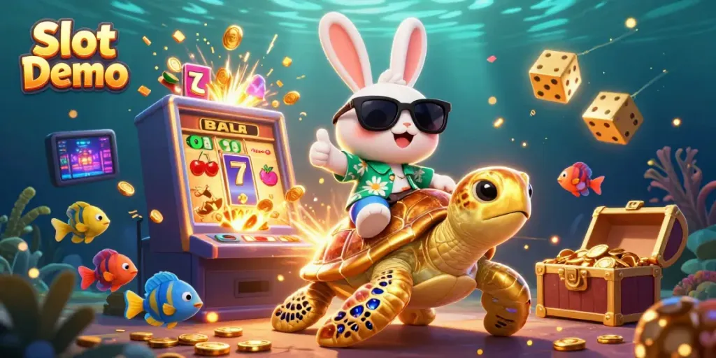 Play free Slot Demo games with fun characters and exciting casino elements in vibrant underwater scene.