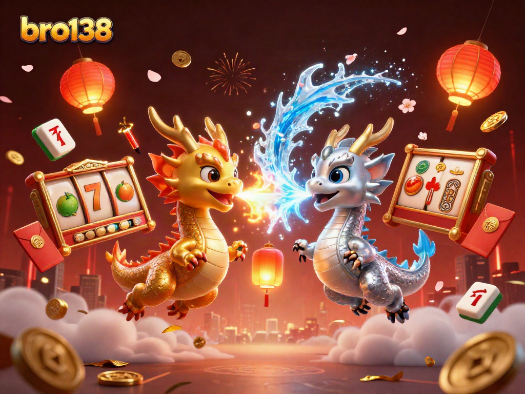 Experience the thrill of bro138 with dynamic slot reels and dragon magic in vibrant 3D art.