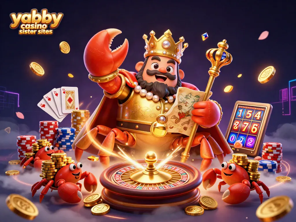 Join the excitement at yabby casino sister sites with a golden crab emperor and treasure map in a vibrant casino scene.