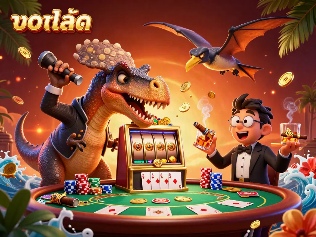 Experience the thrill of บอลสด in this vibrant 3D fantasy illustration with dynamic characters and casino elements.