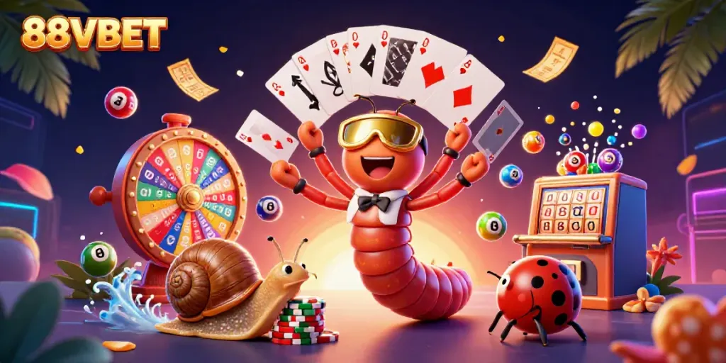 Engage with 88VBET's vibrant casino scene featuring playful characters and dynamic game elements.