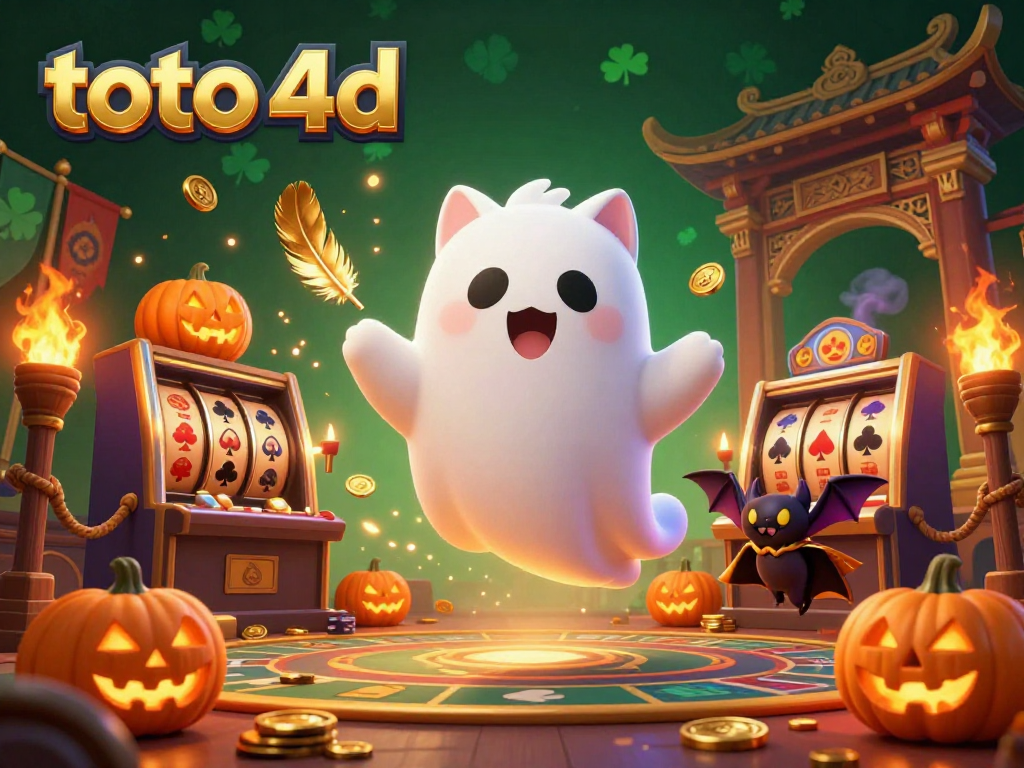 Engage with thrilling toto 4d gaming as a ghost cat and bat explore a vibrant casino.