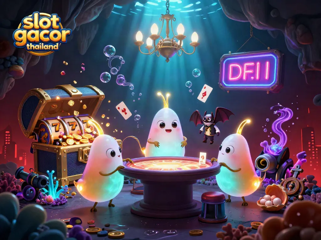 Engage with slot gacor thailand through a vibrant and dynamic casino illustration featuring glowworms and themed elements.
