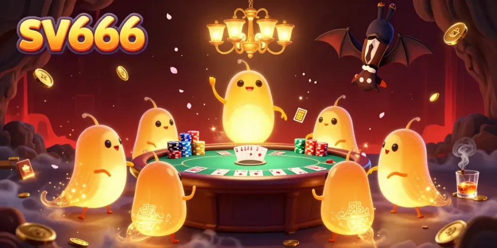 Light up your gaming experience with sv666 in this vibrant casino scene featuring glowworms and poker elements.