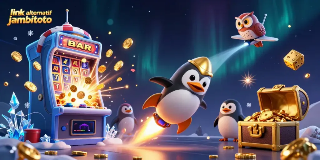 Experience thrilling gameplay with link alternatif jambitoto as the golden penguin explores casino realms.
