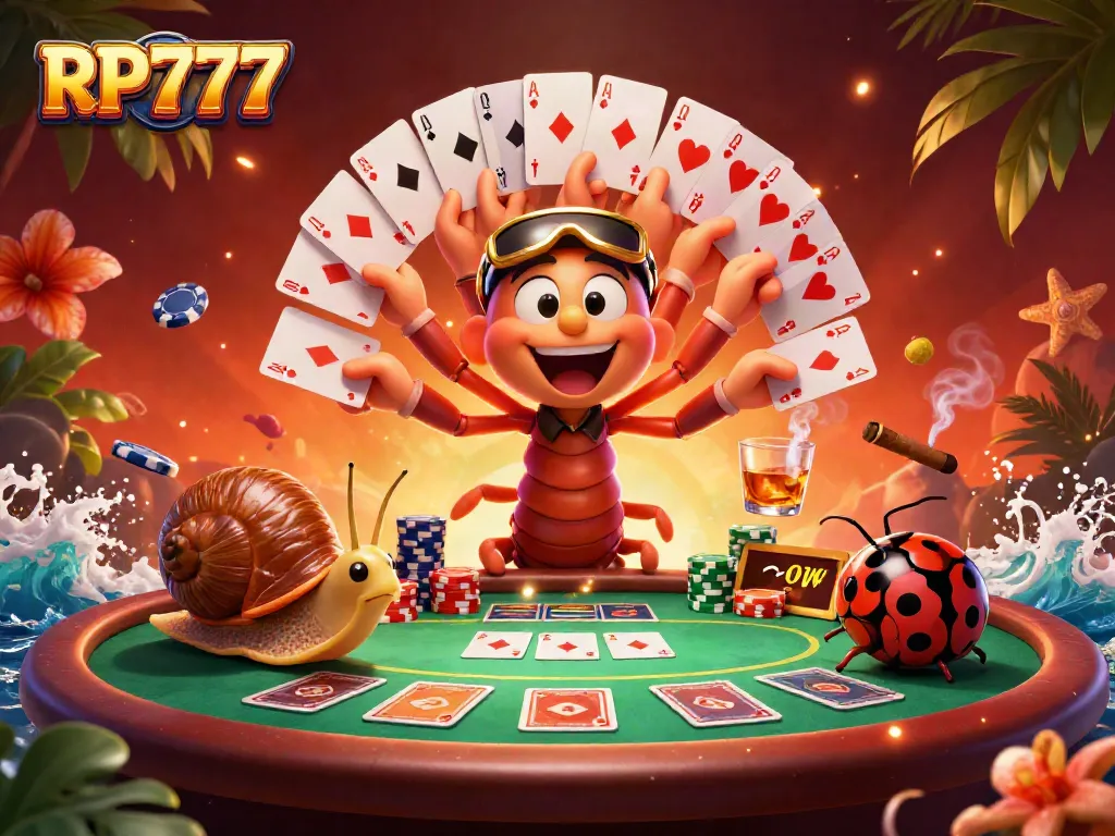 Join the excitement at RP777 with a vibrant 3D casino illustration showcasing lively gambling action.