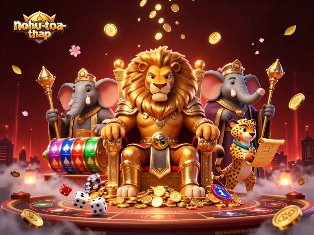 Nurture winning strategies with nohu-toa-thap as casino characters flourish in a lavish digital scene.