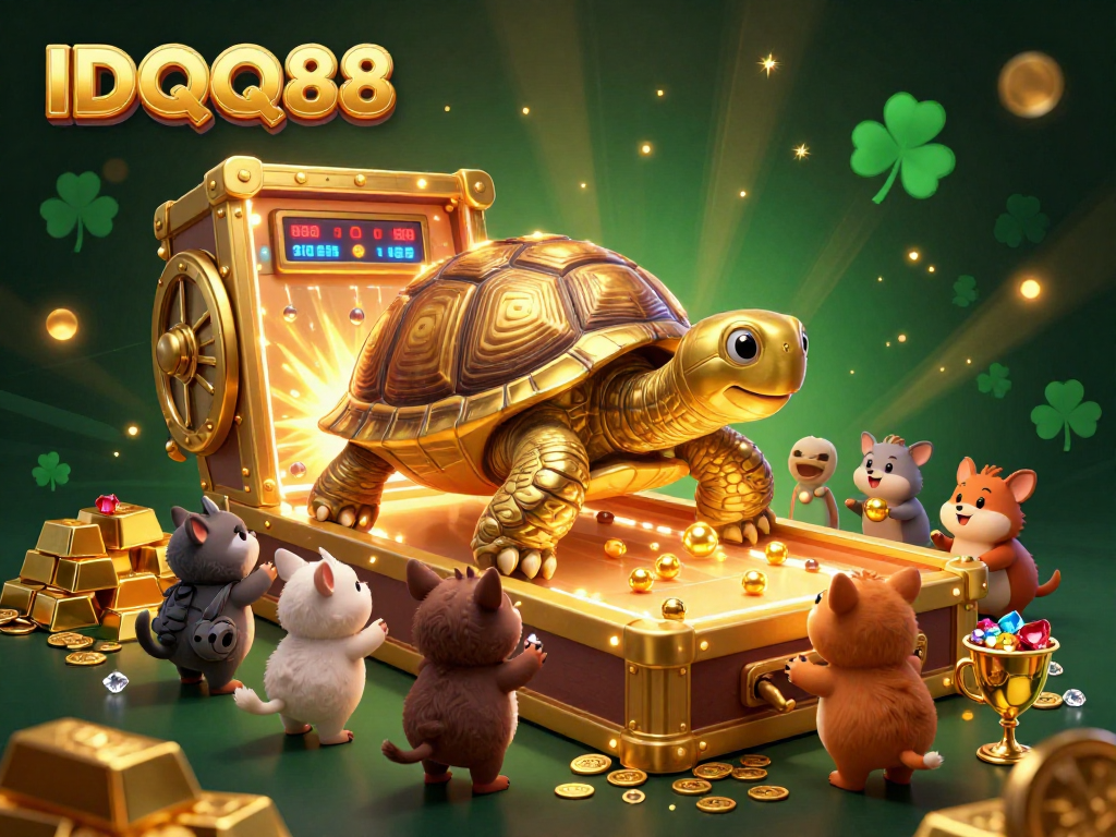 Join the excitement at IDQQ88 with thrilling games in a vibrant, treasure-filled casino scene.