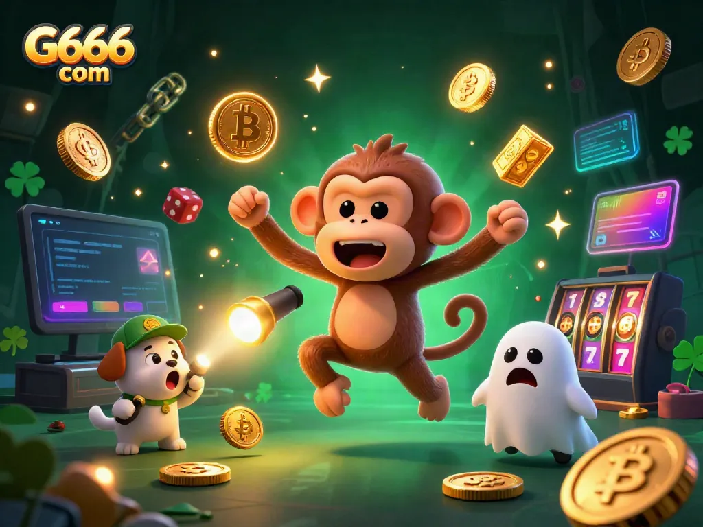 Experience the thrill with G666 com's haunted casino scene featuring a playful poltergeist monkey.