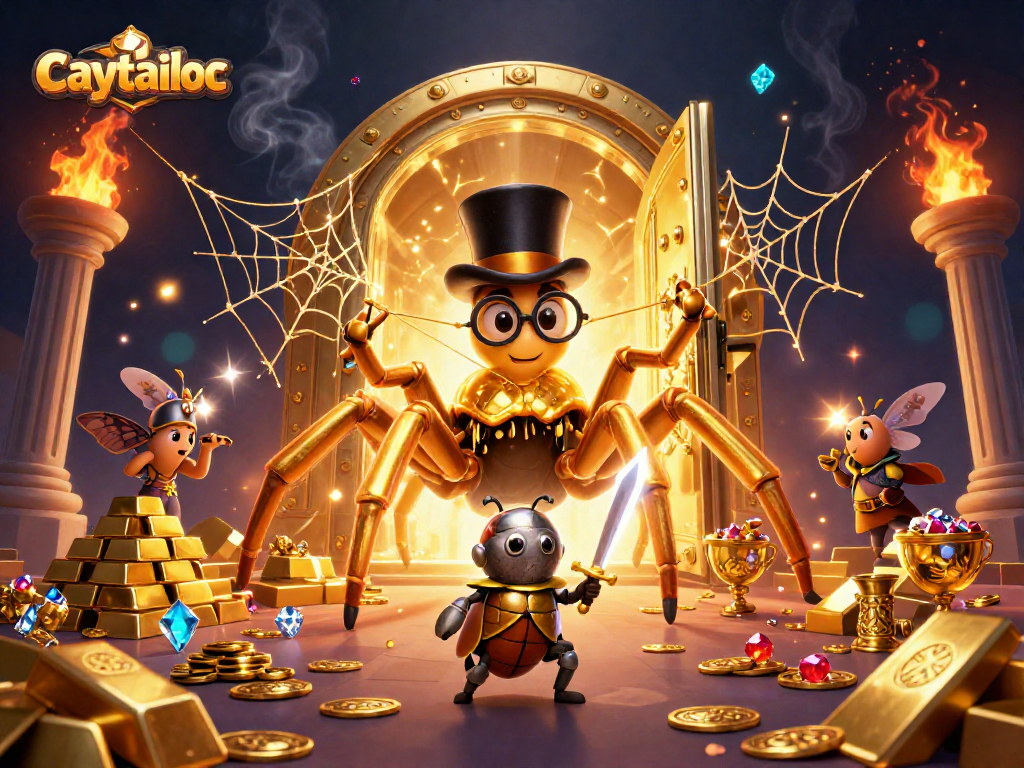 Experience thrilling jackpot spins in caytailoc's vibrant casino world filled with golden treasures and whimsical characters.