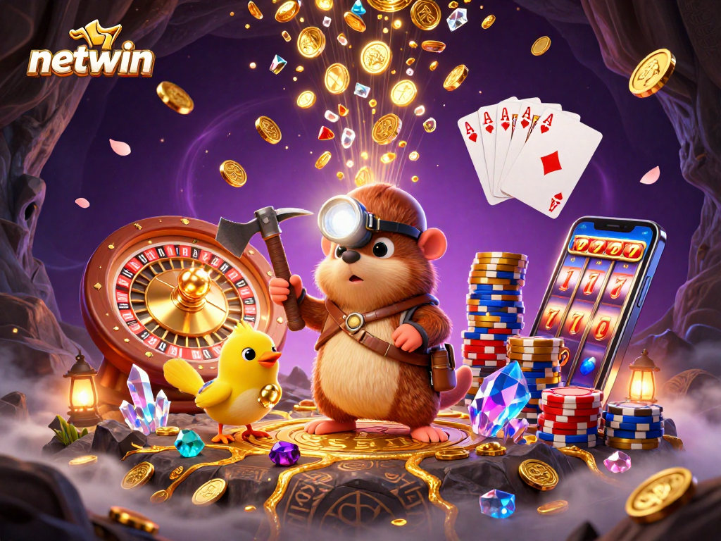 Experience gold mining excitement in netwin's vibrant casino world with dynamic gaming elements.
