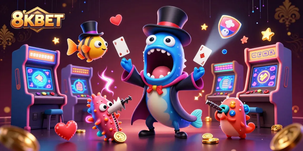 Experience thrilling gaming with 8KBET's vibrant underwater casino scene featuring unique characters.