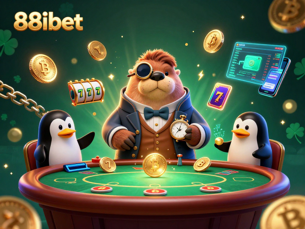 Experience 88ibet's thrilling poker game scene with cartoon characters in an underwater casino setting.