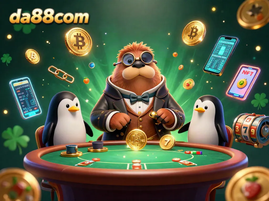 Engage in thrilling gameplay at da88com's lively underwater casino with vibrant characters and crypto elements.