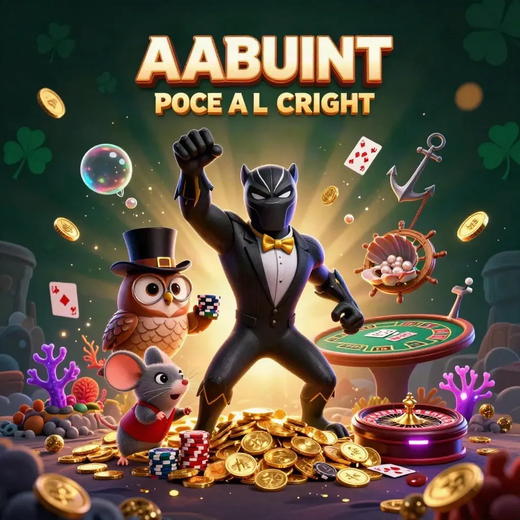 Panther, owl, and mouse in neon casino treasure cove with coins, cards, and glowing lights