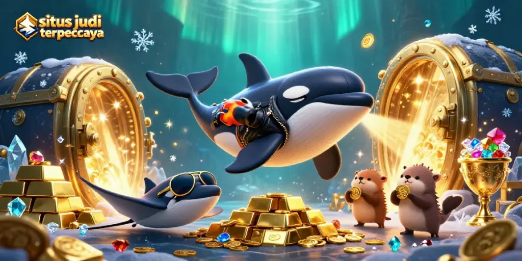 Geng orca, stingray, dan berang-berang menggenggam koin emas di situs judi online terpercaya.