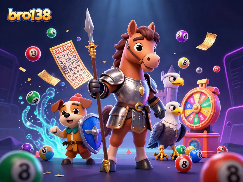 Engage in exhilarating gameplay at bro138 with vibrant lottery balls, golden tickets, and medieval characters.