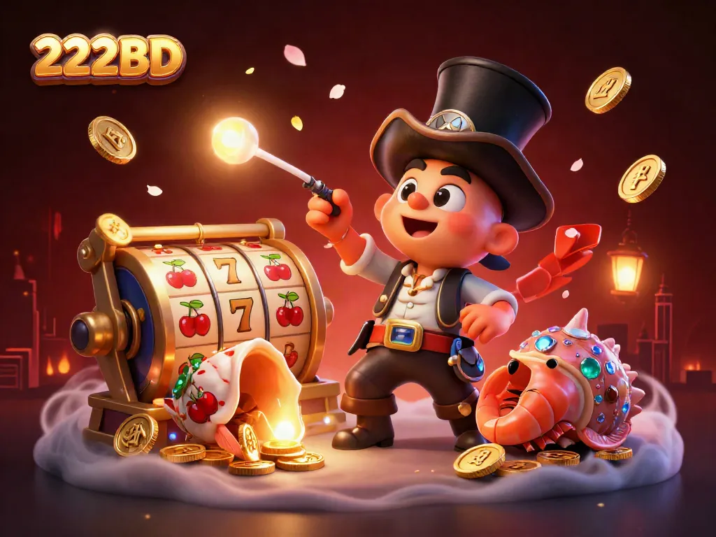 Experience thrilling gameplay with 222BD's anglerfish and treasures in a vibrant 3D casino scene.