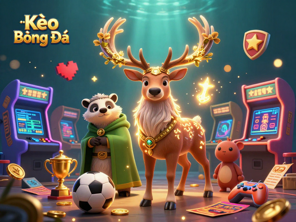 Kèo Bóng Đá dynamically engaging illustration featuring sports balls and betting slips with charming characters.