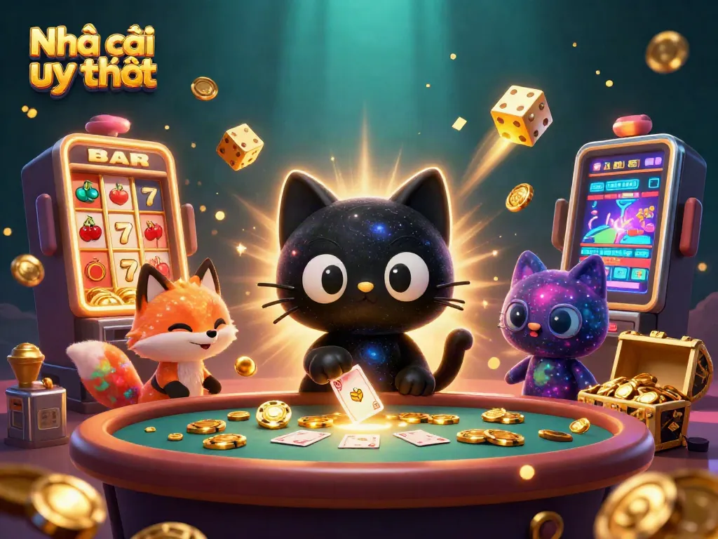 Engage with Nhà cái uy tín at a cosmic casino with 3D characters and vibrant gaming elements.