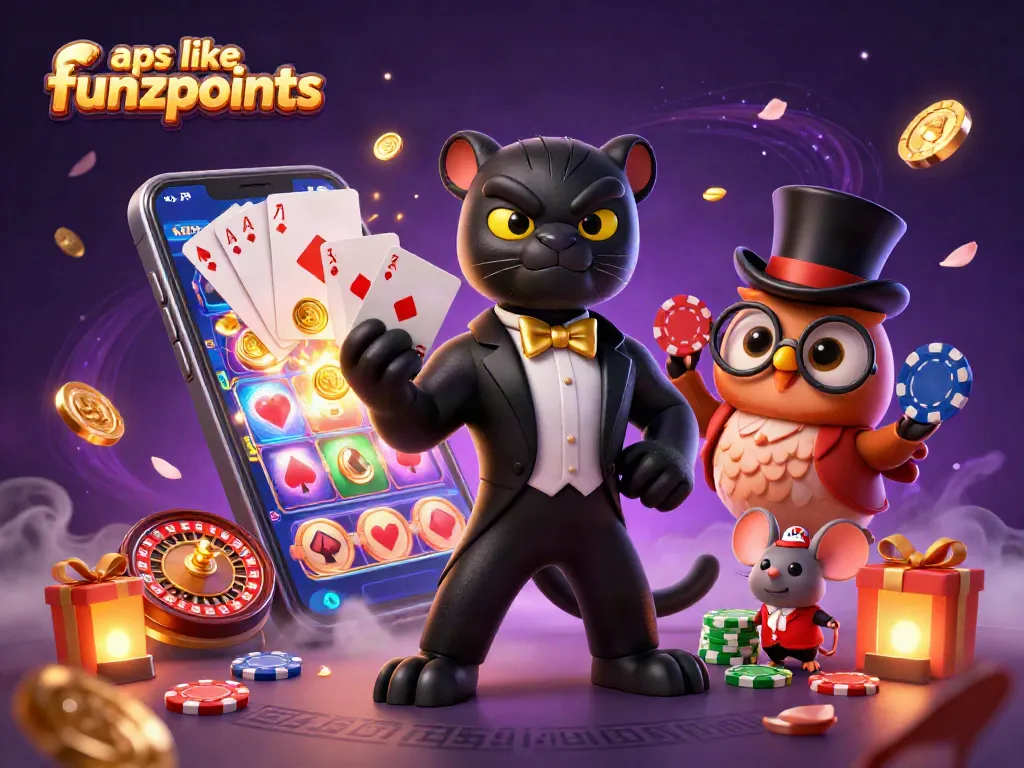 Play engaging games on apps like funzpoints with a stylish panther dealer and lucky characters.