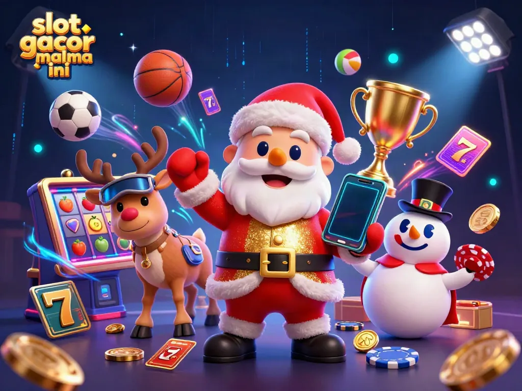 Experience jackpot excitement with slot gacor malma ini in this vibrant, festive scene featuring 3D characters.