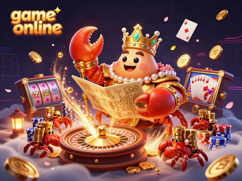 Experience the excitement of game online with golden crabs and casino elements in a vibrant 3D scene.