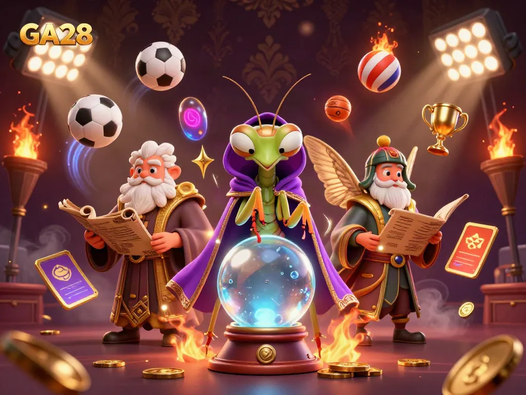 GA28 showcases a vibrant scene of cartoon characters amidst dynamic sports elements and glowing visuals.
