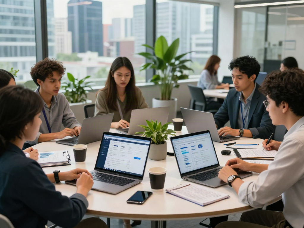 Discussion on slot qris payment solutions in a vibrant fintech office