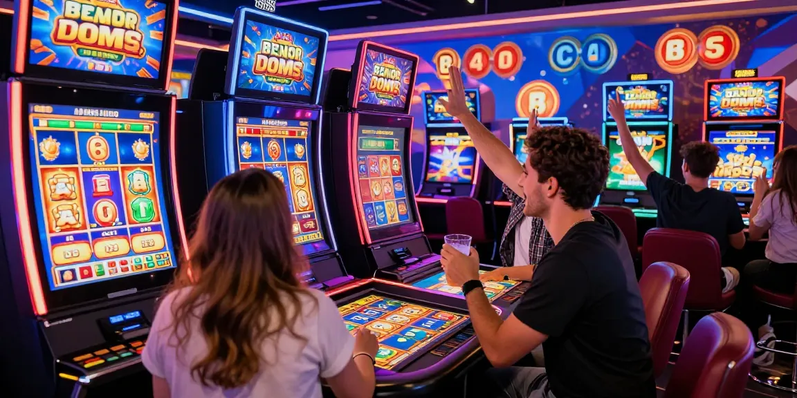 Friends enjoying the thrill of bandar slot games in a vibrant online casino.