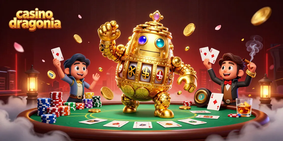 Plongez dans l'univers passionnant de casino dragonia avec une illustration 3D captivante de jeux de cartes et jetons.