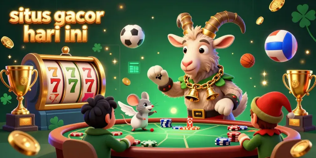 Situs gacor hari ini dalam ilustrasi kasino bertema liburan yang meriah dan berwarna-warni.