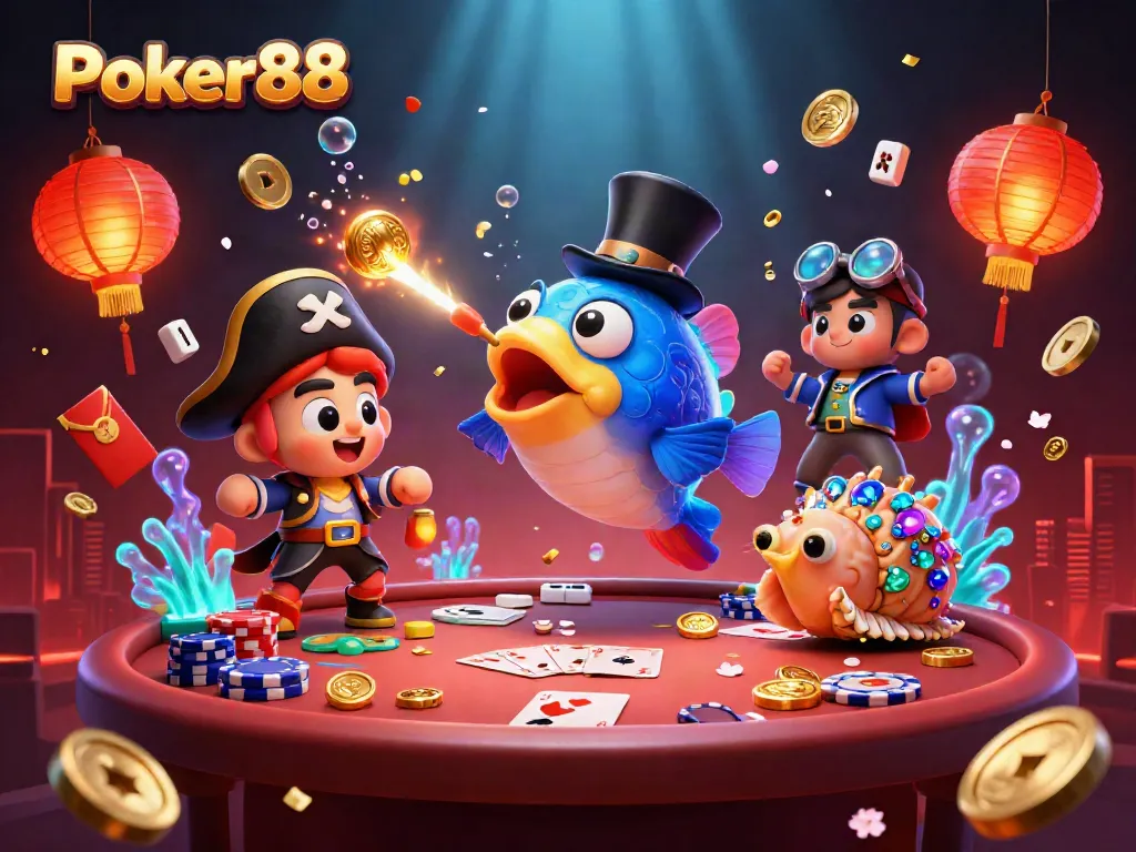 Experience Poker88's thrilling poker action with dynamic characters and vibrant elements in this immersive scene.