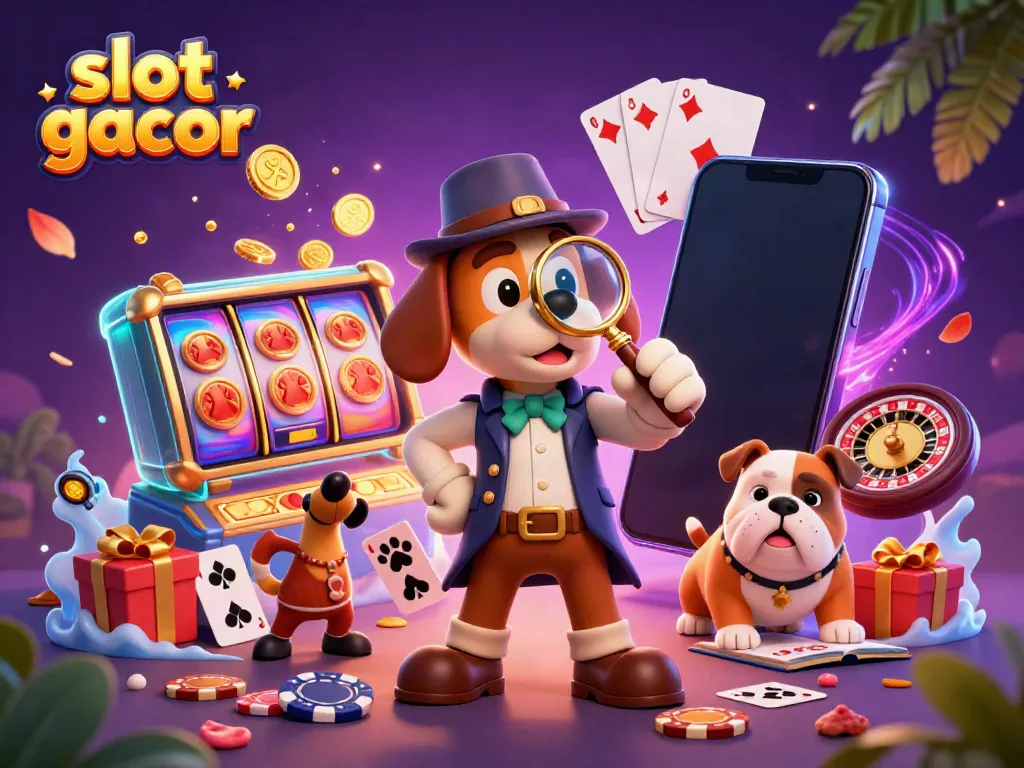 Explore exciting slot gacor strategies with whimsical characters amidst vibrant casino elements.