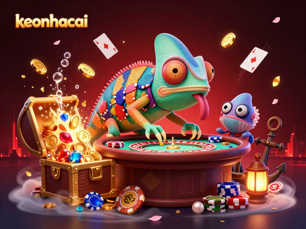 Experience winning strategies with keonhacai in this vibrant casino-themed illustration.