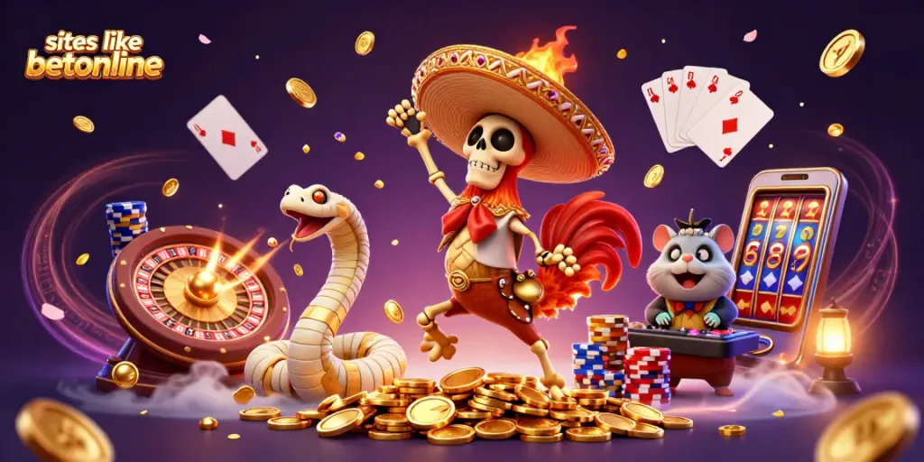 Play exciting games at sites like betonline with vibrant characters and casino elements.